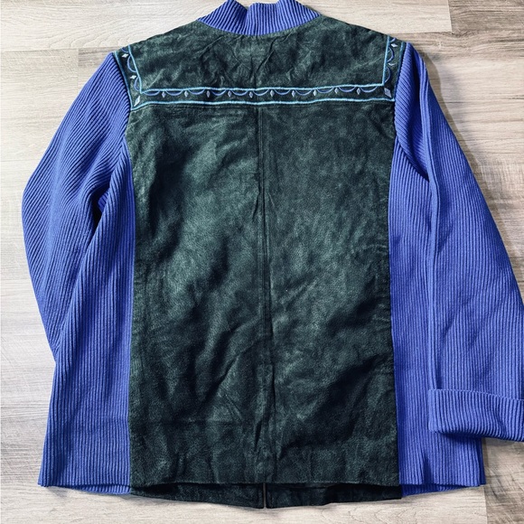 Bob Mackie Women Wearable Art Suede Black Blue Embroidered Zip Knit Jacket Sz L - Picture 14 of 14